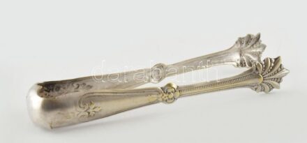 Ezüstözött alpakka cukorfogó, kopásnyomokkal, h:15cm