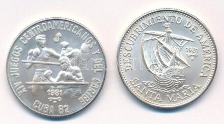 Kuba 1981. 5P Ag 'Közép-amerikai és Karibi Játékok - Boksz' + 1981. 5P Ag 'Santa Maria' T:1 Cuba 1981. 5 Pesos Ag 'Central American and Caribbean Games - Boxing' + 1981. 5 Pesos Ag 'Santa Maria' C:UNC Krause KM#81, KM#73