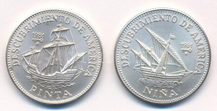 Kuba 1981. 5P Ag 'Pinta' + 1981. 5P Ag 'Nina' T:1 Cuba 1981. 5 Pesos Ag 'Pinta' + 1981. 5 Pesos Ag 'Nina' C:UNC Krause KM#71, KM#72