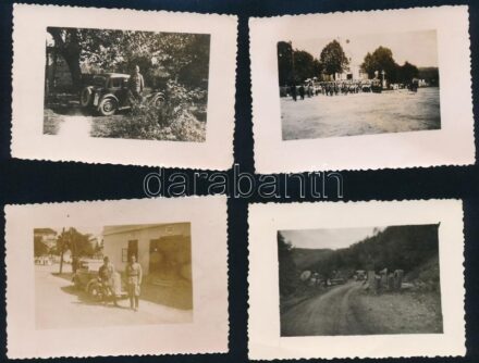 cca 1938-1941 Vegyes fotó tétel, 4 db, rajta azonosítatlan bevonulásos helyszínekkel, pózoló katonákkal, 8x6 cm