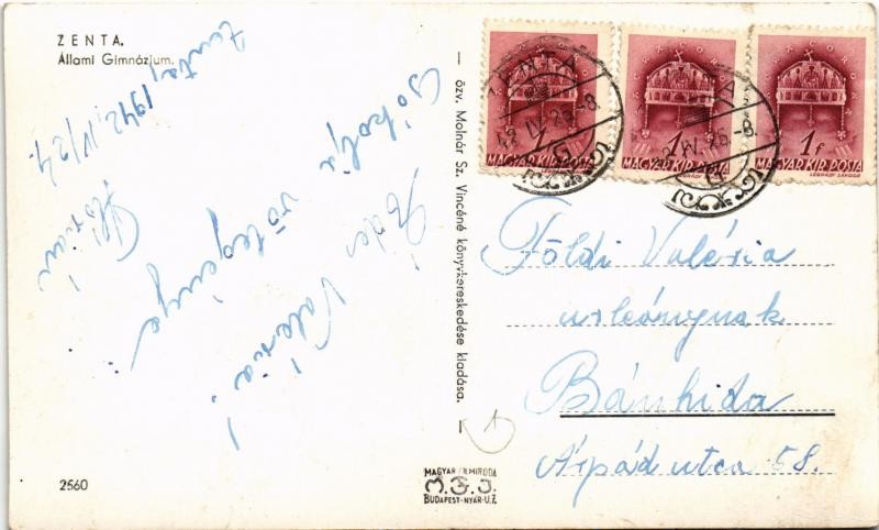1942 Zenta, Senta; Állami gimnázium / grammar school - Image 2