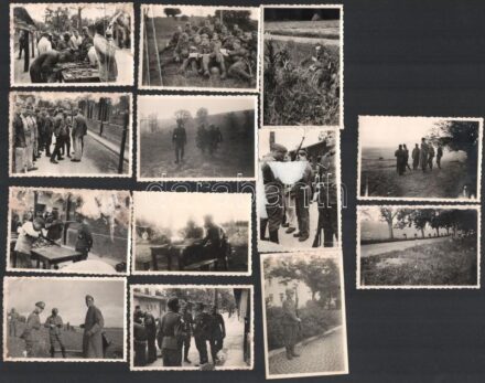 cca 1939-1945 Vegyes II. világháborús német katonákat ábrázoló fotó tétel, feltehetőleg a keleti fronton, 13 db, sérültek, 6x8 cm és 6x9 cm közötti méretben