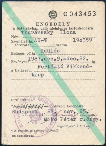 1987 Határsáv tartózkodási engedély