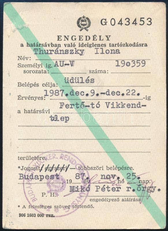 1987 Határsáv tartózkodási engedély