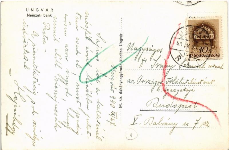 1940 Ungvár, Uzshorod, Uzhhorod, Uzhorod; Nemzeti bank, emlékmű / bank, monument - Image 2