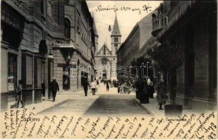 1904 Sarajevo, Cumuriagasse / street, church + 'K.u.k. Milit. Post Nevesinje'