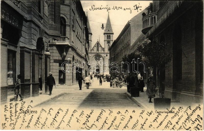 1904 Sarajevo, Cumuriagasse / street, church + 'K.u.k. Milit. Post Nevesinje'