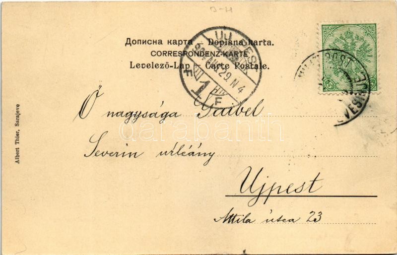 1904 Sarajevo, Cumuriagasse / street, church + 'K.u.k. Milit. Post Nevesinje' - Image 2