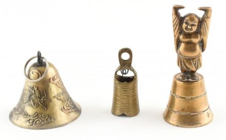 3db keleti réz csengő, kopott, m:6-9,5cm