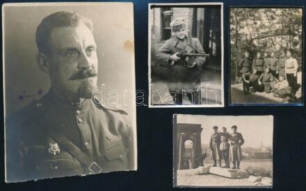 cca 1941-1945 Vegyes szovjet katonákat ábrázoló fotó tétel, az egyiken háttérben a Lánchíddal, 10x8 cm és 6x4 cm közötti méretben