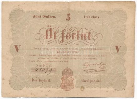 1848. 5Ft 'Kossuth bankó' barna nyomat 'FÜ i 45379' T:III,III- Adamo G109A