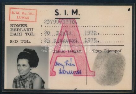 1970 Indonéz fényképes igazolvány magyar diplomata felesége részére