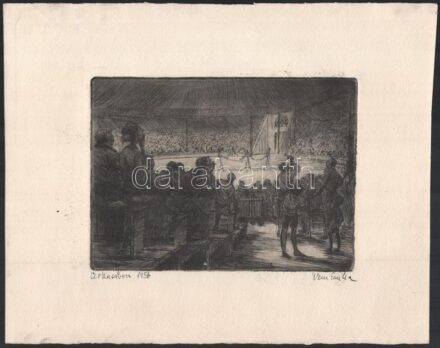 Olvashatatlan jelzéssel: Cirkuszban. Rézkarc, papír, apró felületi sérüléssel, 15x20,5 cm