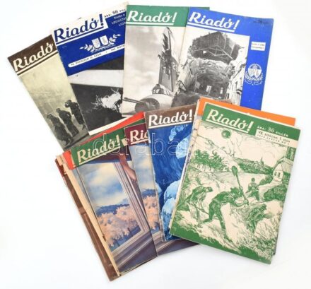 1943 Riadó! A Légoltalmi Liga folyóirata VII. évf. 16 száma, (1. (x2),2.,3., 5.,6., 7., 8., 10., 11.,12., 16.,17., 19., 22. ) Változó állapotban, az 1. számból duplum van, de a duplumnak nincs meg a borítója és szétesik, a 2. szám