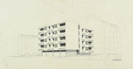 Bortnyik jelzéssel: Lakótelep. Tus, papír, sérült, foltos. 59,5x32 cm