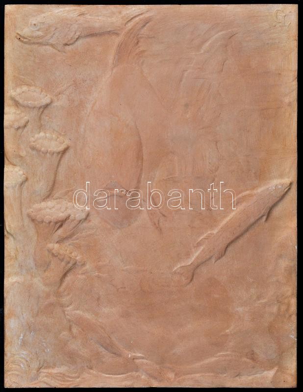 Göröntsér Greff Lajos (1888-1976): Tengeri halak. Gipsz negatív forma. Jelzett. 20x26cm