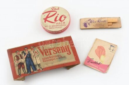 Verseny szivarkahüvely és egyéb feliratos papír és fém dobozok