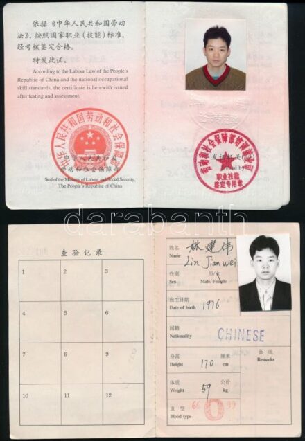 cca 2000 Kínai fényképes igazolvány, 3 db