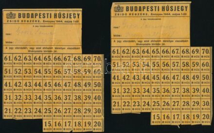 1944 Budapesti húsjegy zsidó részére, 4 db