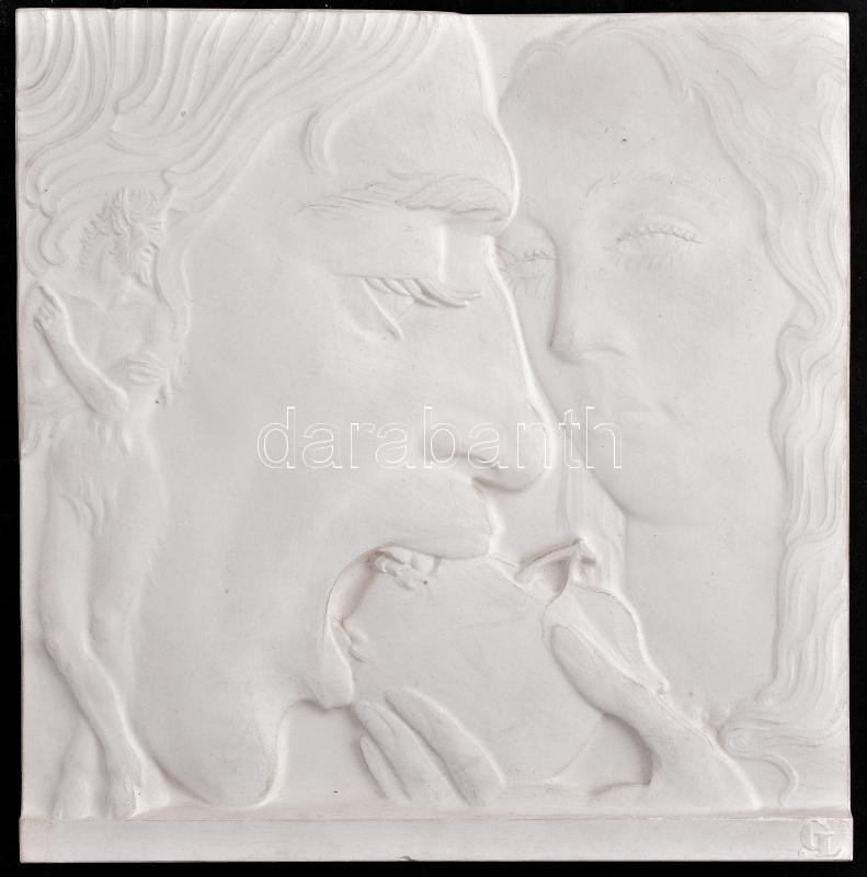 Göröntsér Greff Lajos (1888-1976): Ádám és Éva. Gipsz negatív forma. Jelzett. 21,5x20,5cm
