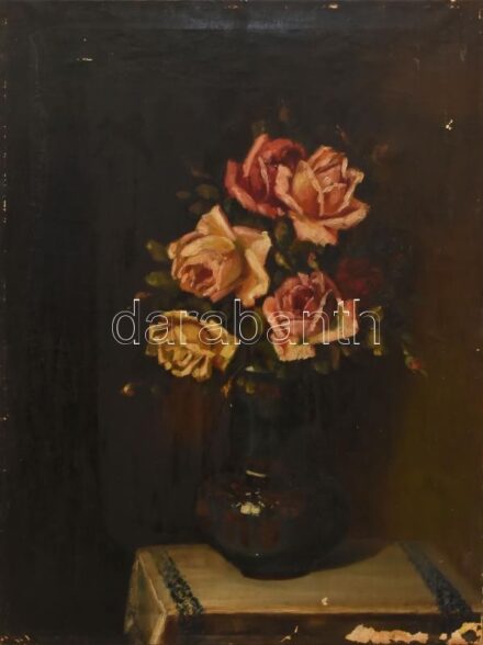 Olvashatatlan (Bűdul Mária?) jelzéssel: Csendélet. Olaj, vászon, sérült. 80×60 cm