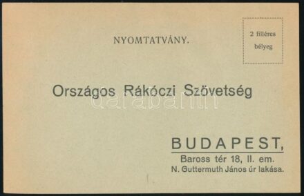 1927 Az Országos Rákóczi Szövetség meghatalmazó lapja közgyűlésen való képviseletről, kitöltetlen levelezőlap