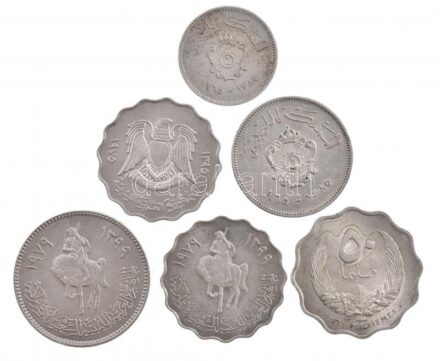 Líbia 1965-1979. 10m-100D (6xklf) T:1-,2 Libya 1965-1979. 10 Milliemes - 100 Dirham (6xdiff) C:AU,XF