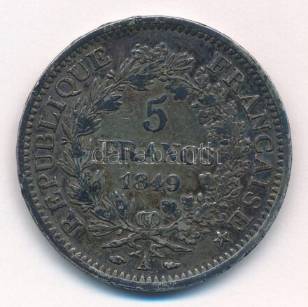 Franciaország 1849A 5Fr Ag (24,81g) T:2- ph. France 1849A 5 Francs Ag (24,81g) C:VF edge error Krause KM#761.2