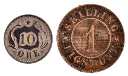 Dánia 1867. 1Sk Br + 1889. 10ö Ag 'II. Keresztély' T:2,2- ph., patina Denmark 1867. 1 Skilling Br + 1889. 10 Öre Ag 'Christian II' C:XF,VF edge error, patina