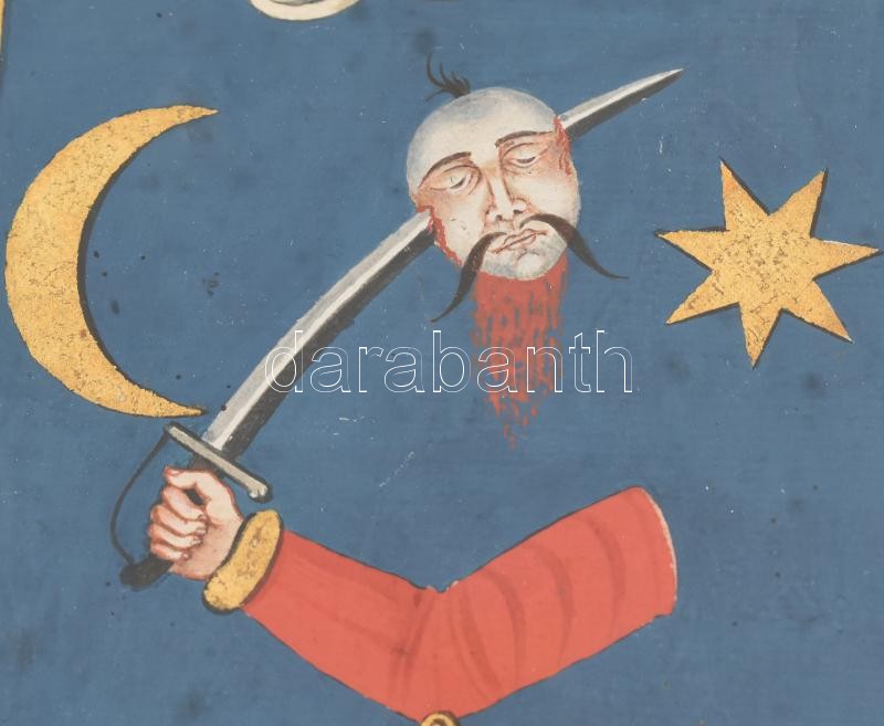 cca 1850-1900 Familiae Kalmar de Jászberény, nemesi címer, akvarell, üvegezett keretben, 47×36 cm - Image 2