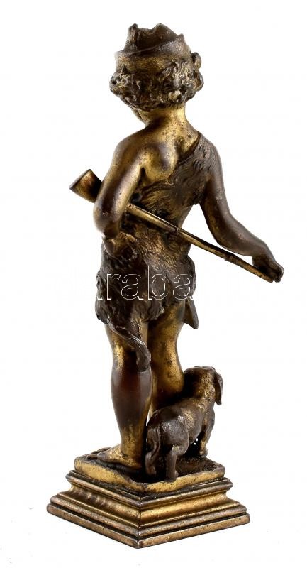 Vadász puttó, tűzaranyozott ón figura, jelzés nélkül, kis kopásnyomokkal, m: 20,5 cm - Image 3