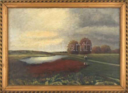 Jelzés nélkül: Hazafelé. Olaj, vászon. Dekoratív fa keretben, a kereten apró sérülésekkel, 68,5x47,5 cm