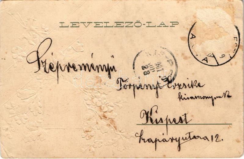 1901 Magyar zászló és címer / Hungarian flag and coat of arms. Art Nouveau, floral, Emb. litho (vágott / cut) - Image 2