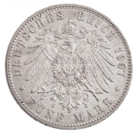 Német Birodalom / Württemberg 1907F 5M Ag 'II. Vilmos' (27,73g) T:2,2- ph-k / German Empire / Wurttemberg 1907F 5 Mark Ag 'Wilhelm II' (27,73g) C:XF,VF edge errors Krause KM#632