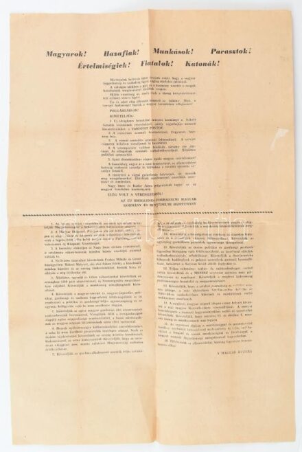 1956 Magyarok, Hazafiak Munkások, Értelmiségiek.. forradalmi röplap, ragasztással. 32x47 cm