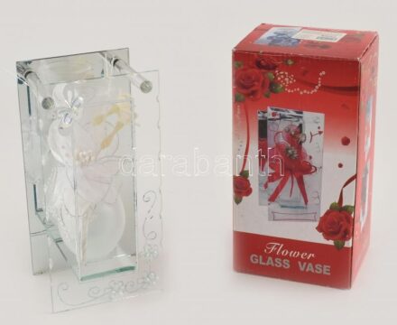 Dekoratív üveg virág váza. Méretei: 20x8x10cm