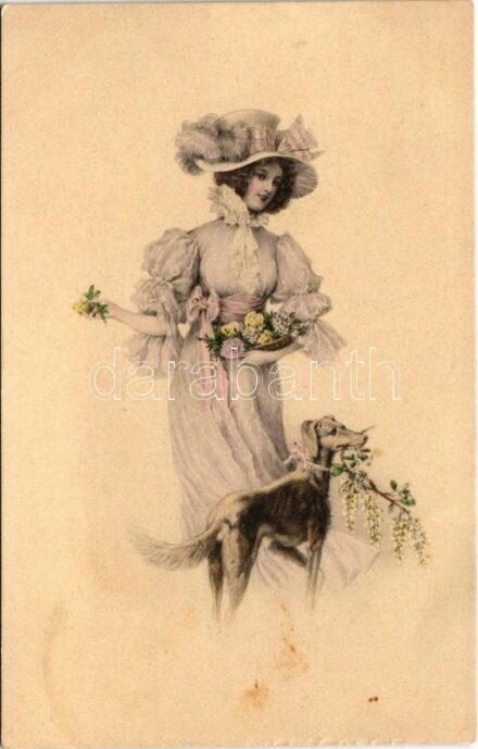 Lady art postcard with dog. M. M. Vienne Nr. 237. (kis szakadás / small tear)