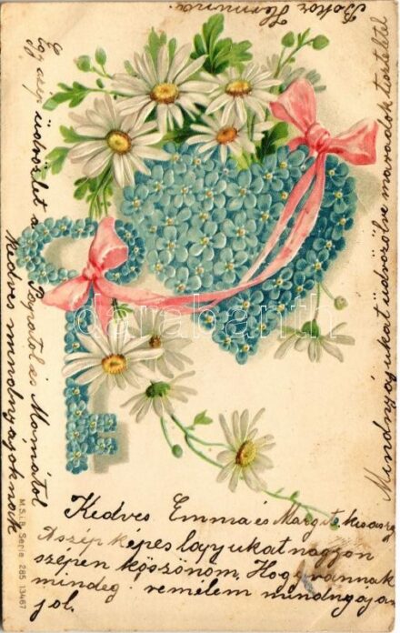 1904 Art Nouveau, floral, Emb. litho greeting card (lyuk / pinhole)