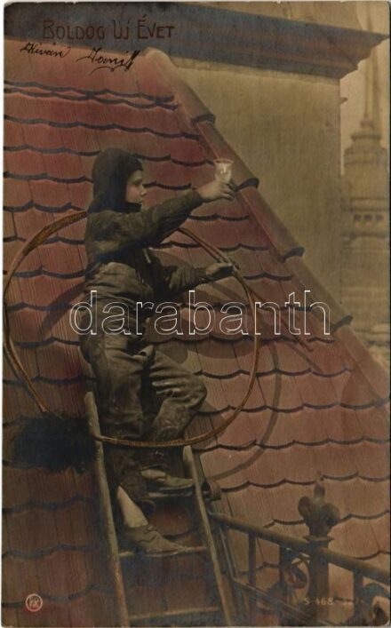 1905 Boldog Újévet! / New Year greeting card with chimney sweeper (EK)