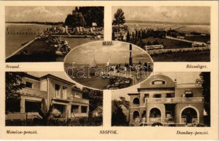 1943 Siófok, Strand, Móló, Rózsaliget, Mimóza penzió, Dombay penzió