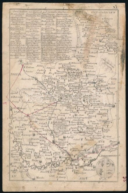1804 Bereg vármegye térképe. C(omitatus) Bereghiensis. XL. In: [Korabinszky János Mátyás]: Korabinsky, Johann Matthias: Atlas Regni Hungariae Portatilis. Bécs, 1804. Schaumburg und Compagnie, rézmetszet, foltos,17x11 cm./ 1804 Map of Bereg