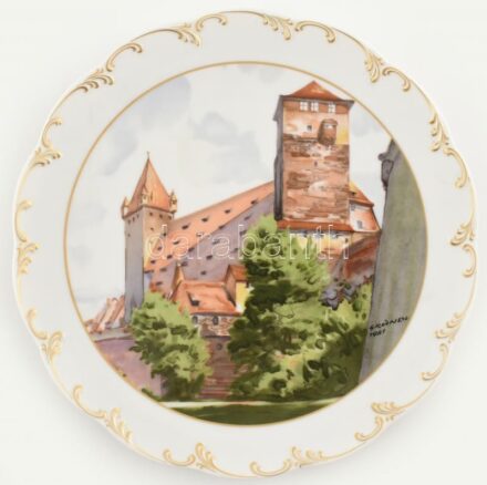Classic Rose Rosenthal Group 'Hans Gründl: Nürnberg ' porcelán fali dísztál, hibátlan, jelzett, d: 27 cm