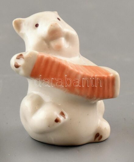Herendi mini (újévi) harmonikázó malac. Kézzel festett, jelzett, kopásnyomokkal, apró lepattanással. 4x2,5 cm