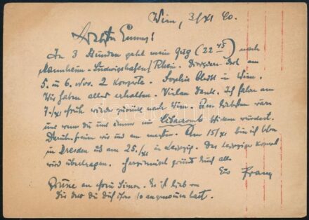 1940 Lehár Ferenc (1870-1948) zeneszerző német nyelvű, autográf levelezőlapja Papházy Istvánnénak / 1940 Autograph postcard of Franz Lehar (1870-1948)