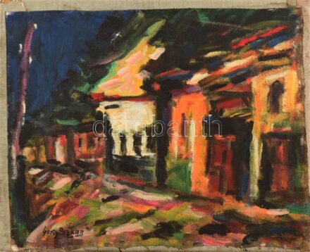 Nagy Oszkár jelzéssel: Utcarészlet. Olaj, vászon, vászonra kasírozva. 38x48 cm.