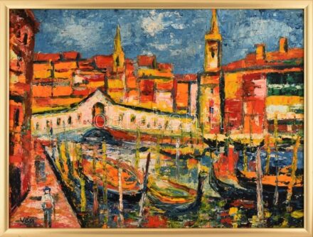 Vén jelzéssel: Velence. Olaj, farost, fakeretben, 60x80 cm