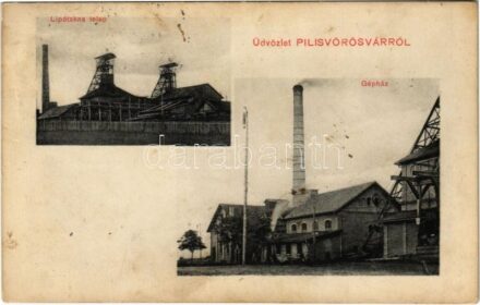 1912 Pilisvörösvár, Lipót akna telep, bánya, gépház. Geschmay Márk kiadása (fl)