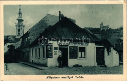 Budapest I. Tabán, Krausz Lipót vendéglője a Mélypincéhez, Rác templom. Fehérsas utca 4. (Rb)