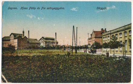 1915 Sopron, Haas Fülöp és fia szőnyeggyára, sörgyár, villamos (EK)