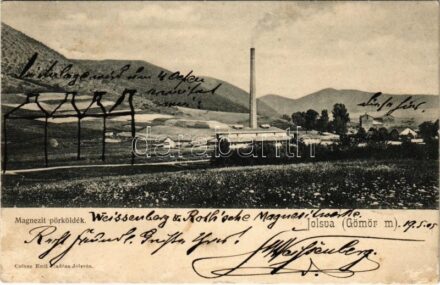 1905 Jolsva, Jelsava (Gömör); Magnezit pörköldék. Czibur Emil kiadása / magnesite factory, mine (felszíni sérülés / surface damage)